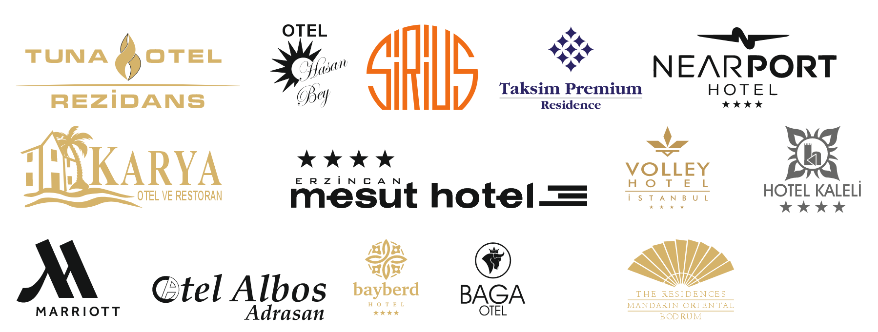 Marriott ve Mandarin Oriental Bodrum için otel restoranı deri supla, amerikan servis ve hesap sümeni modelleri.