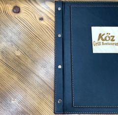 Lazer Kazımalı Ahşap Şeritli Lüks Deri Menü Kabı