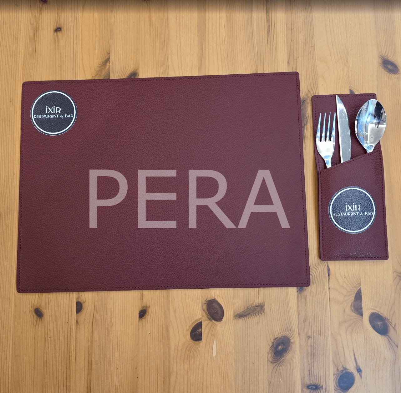 Bordo Deri Supla ve Çatal Bıçak Kılıfı Servis Seti